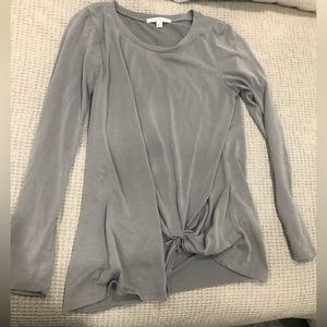 Grey long sleeve shirt with tie front